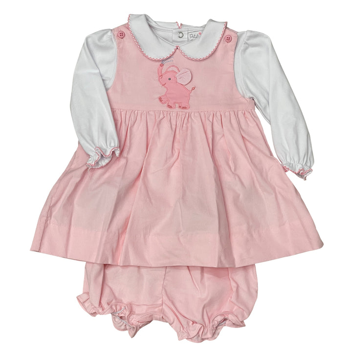 Corduroy Pink Elephant Dress with Bloomers by Petit Ami