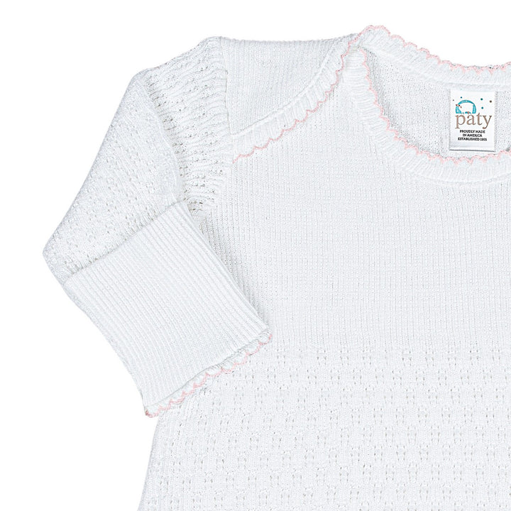 Knit Lap Shoulder Newborn Day Gown w/ Pink Trim by Paty