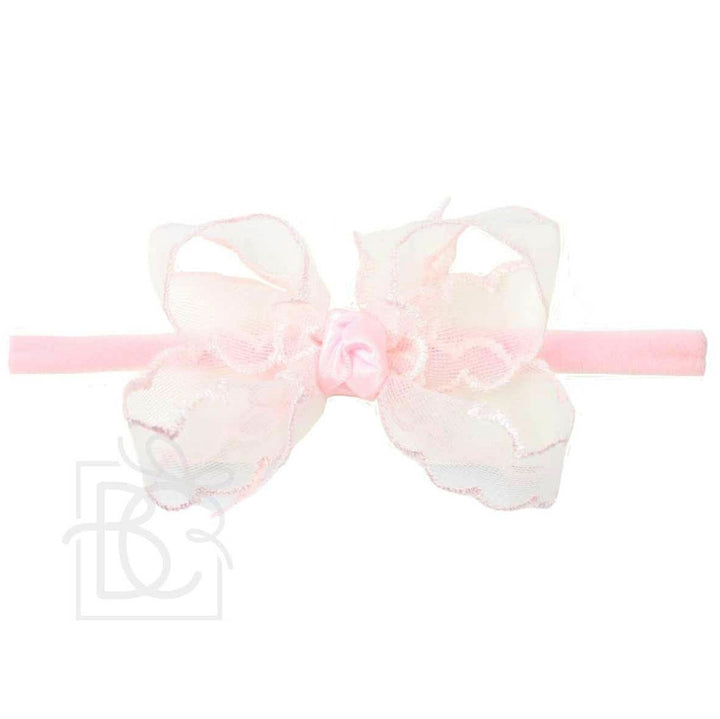 Light Pink Scalloped Organza Bow on Pantyhose Headband by Beyond Creations