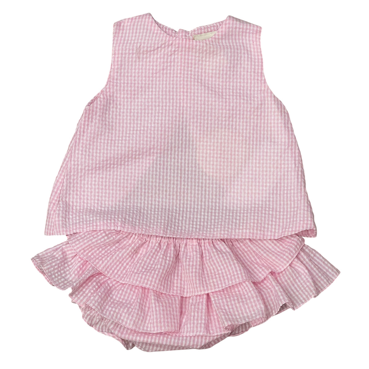 Pink Seersucker Popover and Bloomer Set by Petit Ami