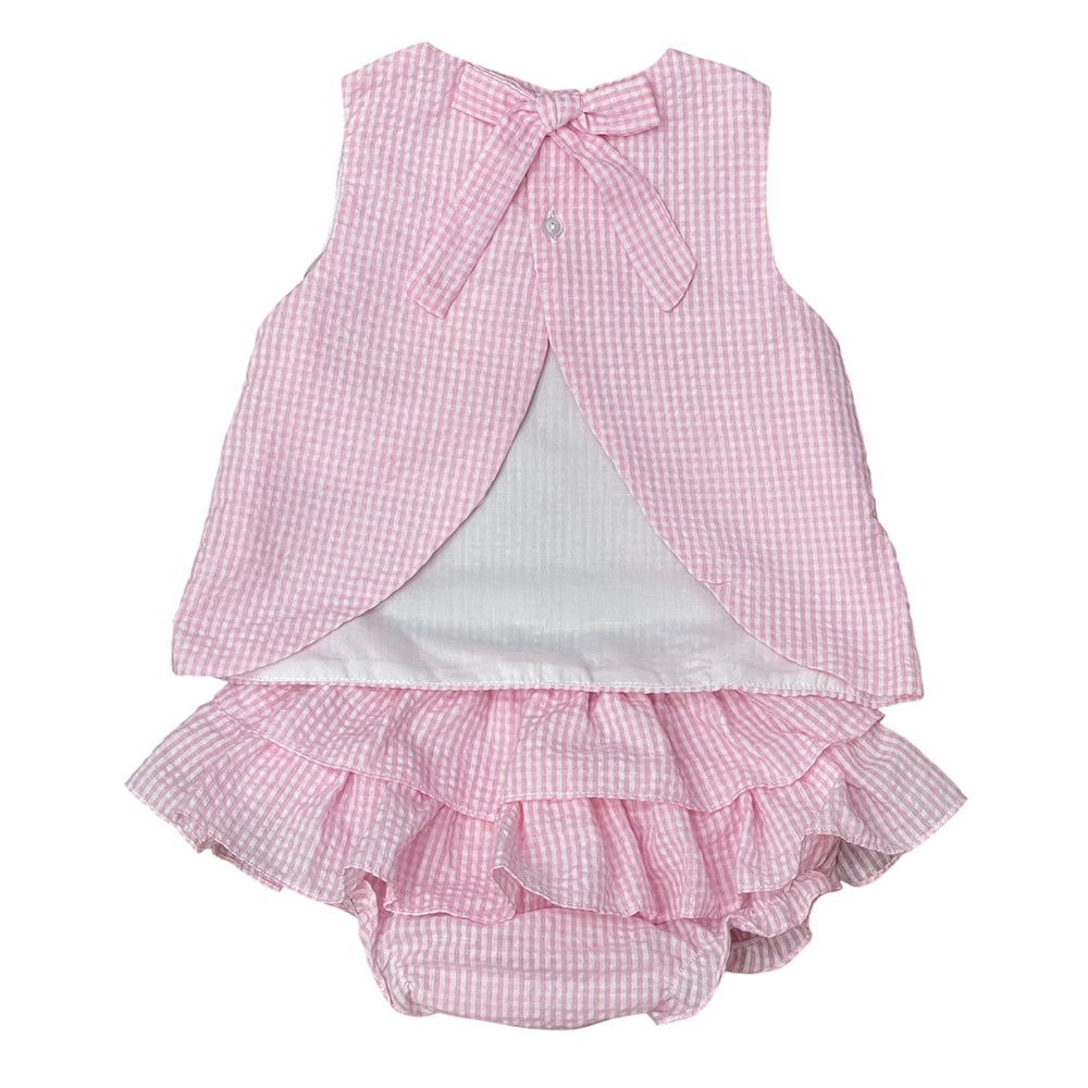 Pink Seersucker Popover and Bloomer Set by Petit Ami