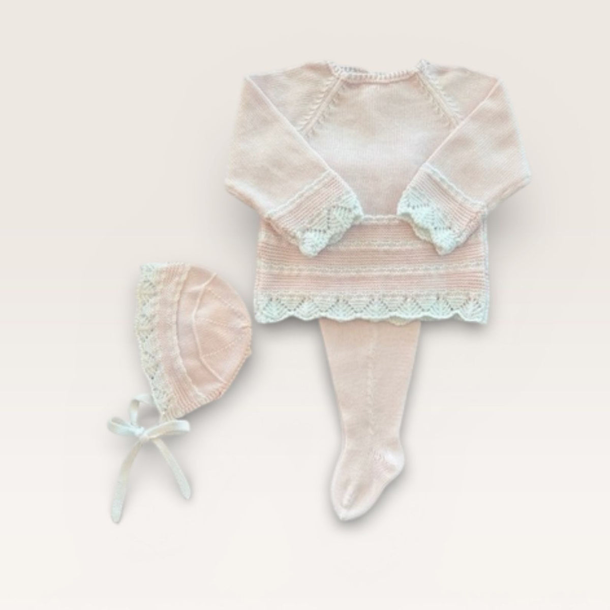 Pink Stripe Layette Sweater / Pant Set by Mi Lucero