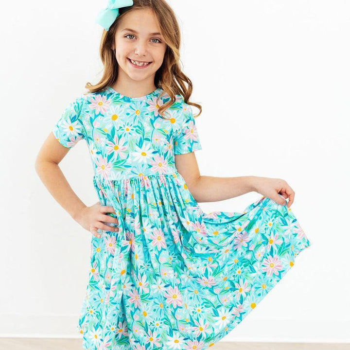 Preppy Daisies Short-Sleeve Pocket Twirl Dress by Mila & Rose