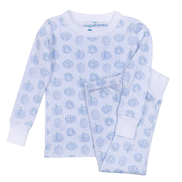 Precious Pumpkins Blue Long Pajamas by Magnolia Baby