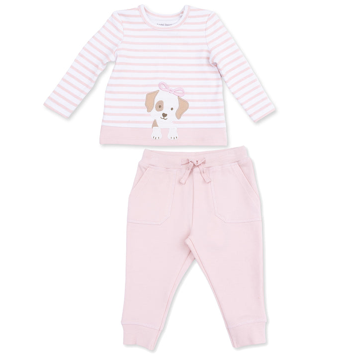 Puppy Applique Striped Shirt and Jogger Set by Angel Dear