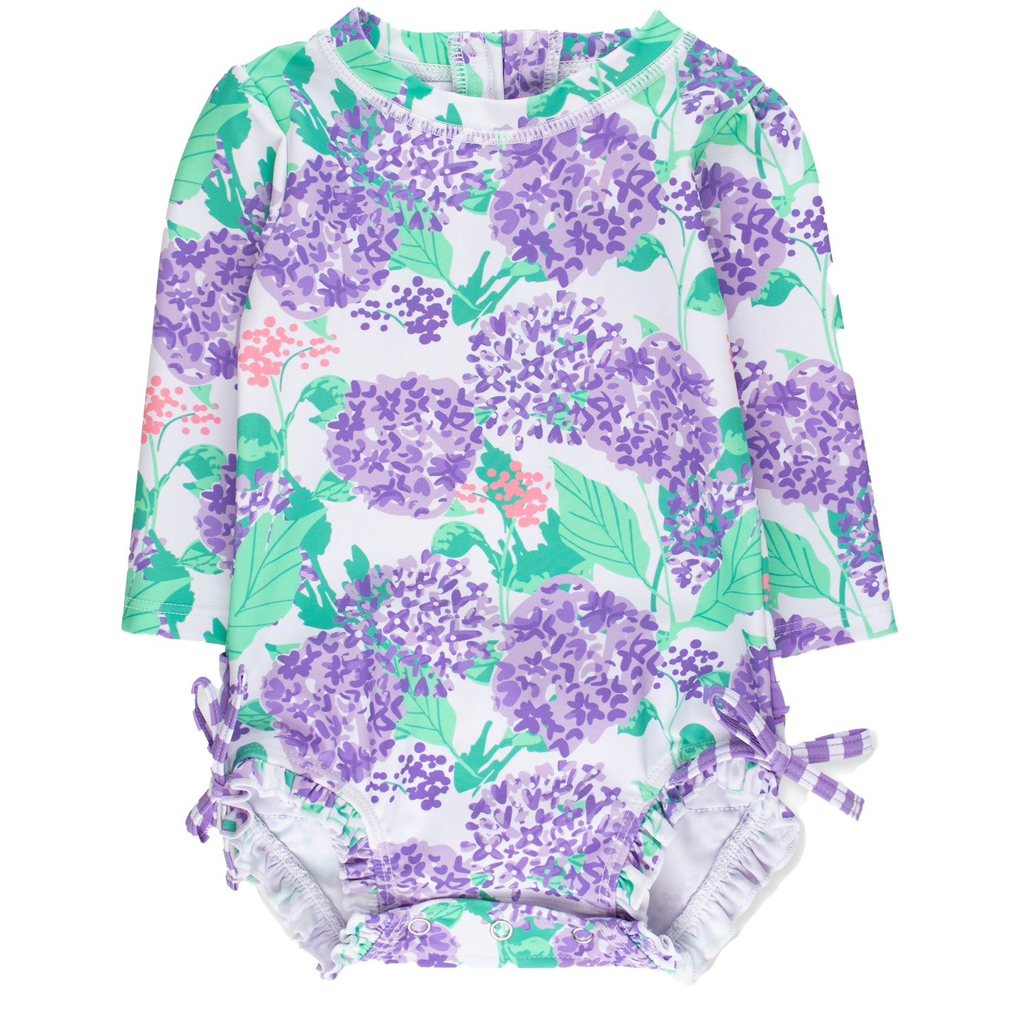 Purple Hydrangea Garden Long Sleeve Rash Guard by RuffleButts