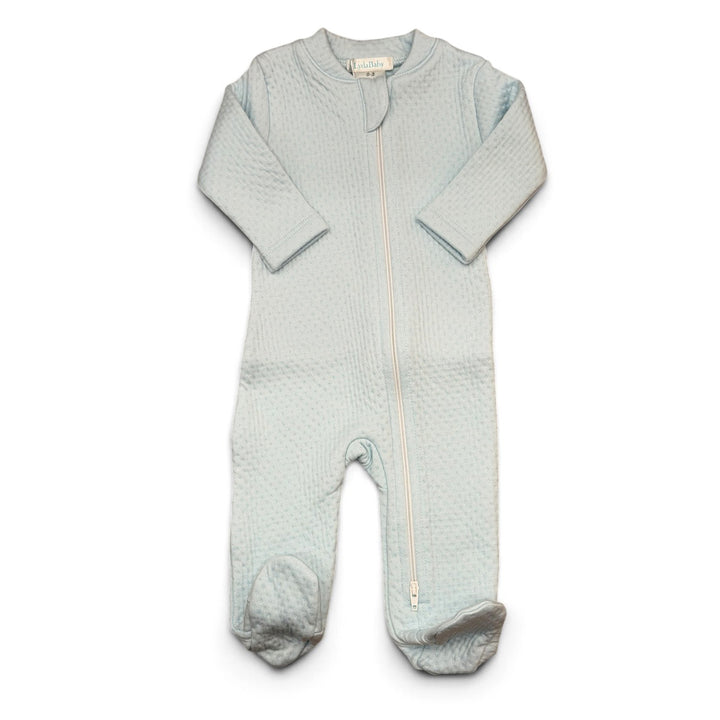 Light Blue Quilted Zipper Footie by Lyda Baby