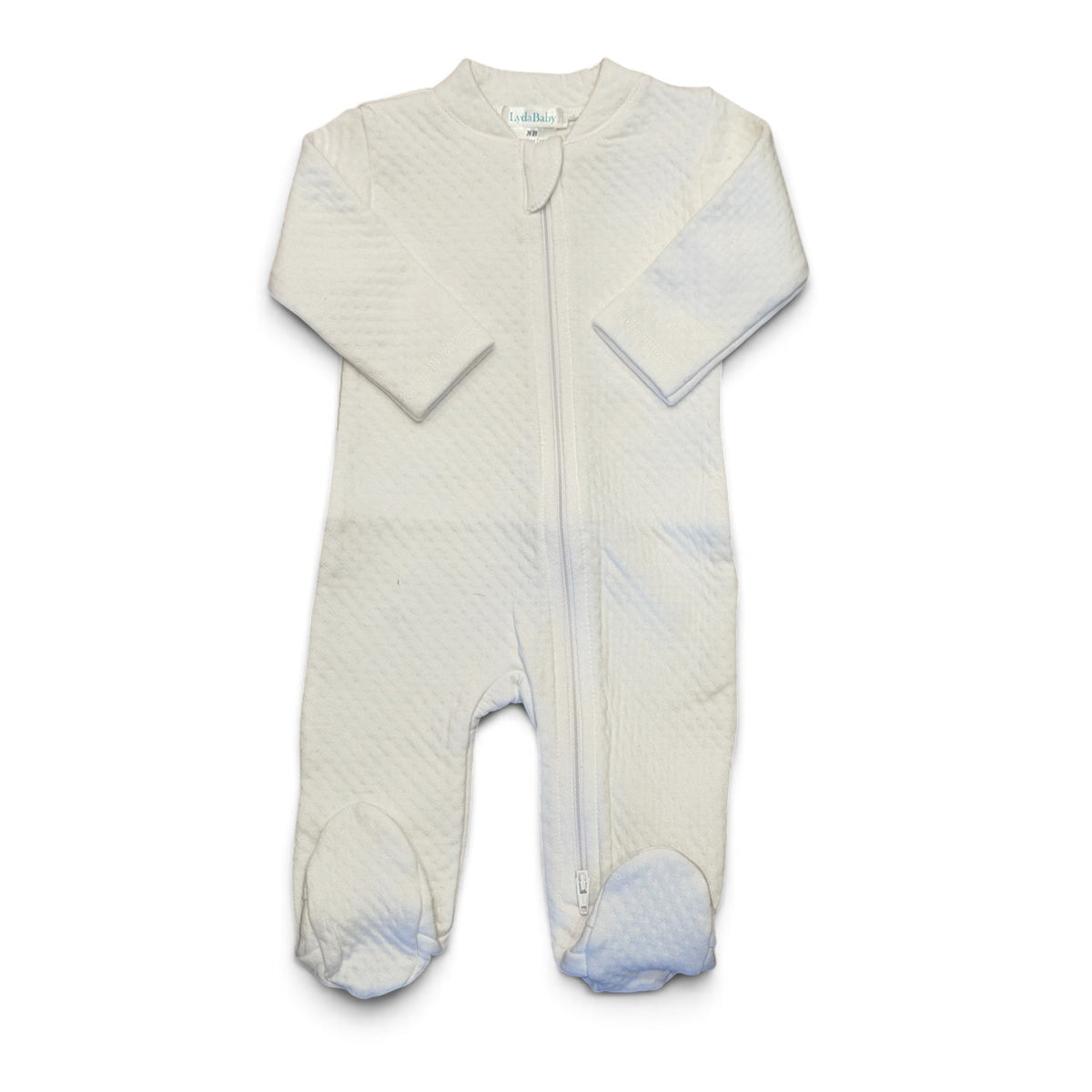 White Quilted Zipper Footie by Lyda Baby