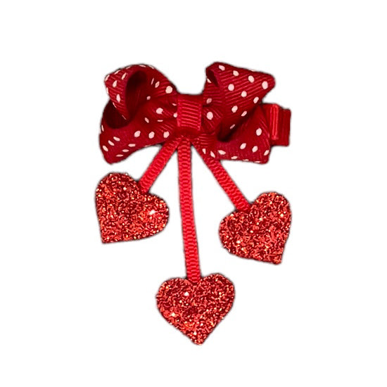 Red Glitter Dangle Heart Sculpture Bow