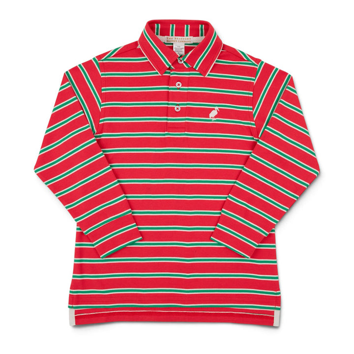Prim and Proper Polo - Richmond Red with Kiawah Kelly Green and Palmetto Pearl Stripe - by The Beaufort Bonnet Company