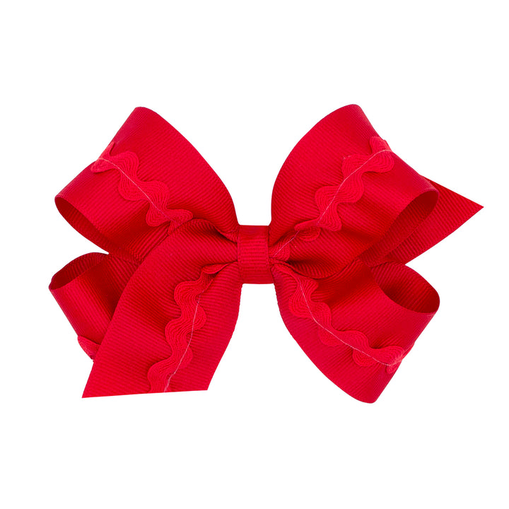 Red Grosgrain Hair Bow with Ric-Rac Trim by Wee Ones (2 sizes)