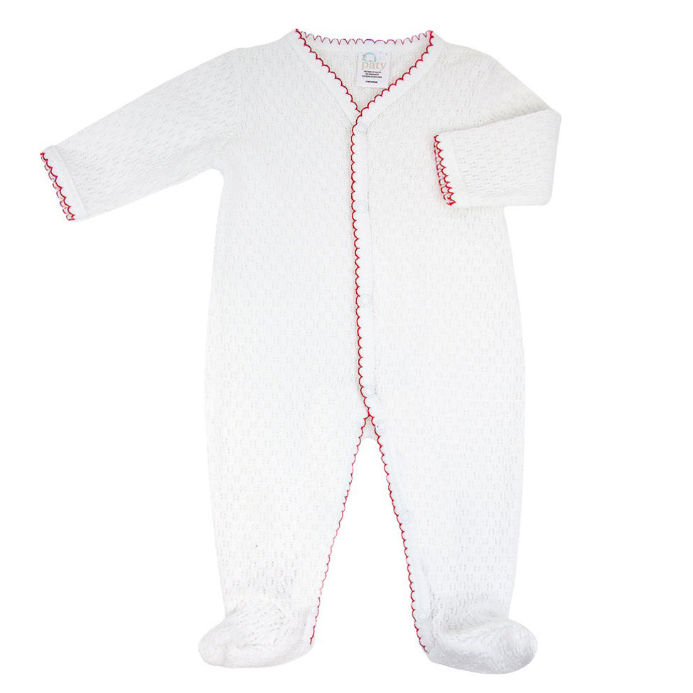 Red-Trimmed Newborn Footie by Paty