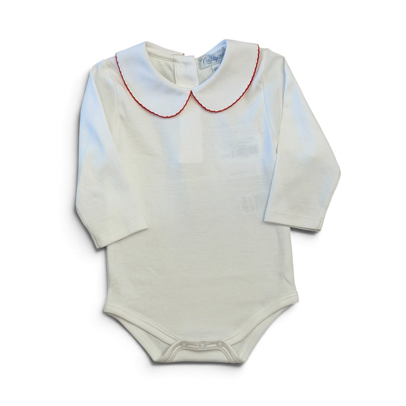 Red-Trimmed Peter Pan Collar Shirt / Onesie by Nellapima