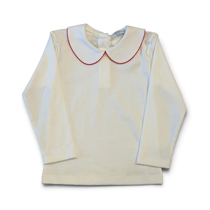Red-Trimmed Peter Pan Collar Shirt / Onesie by Nellapima