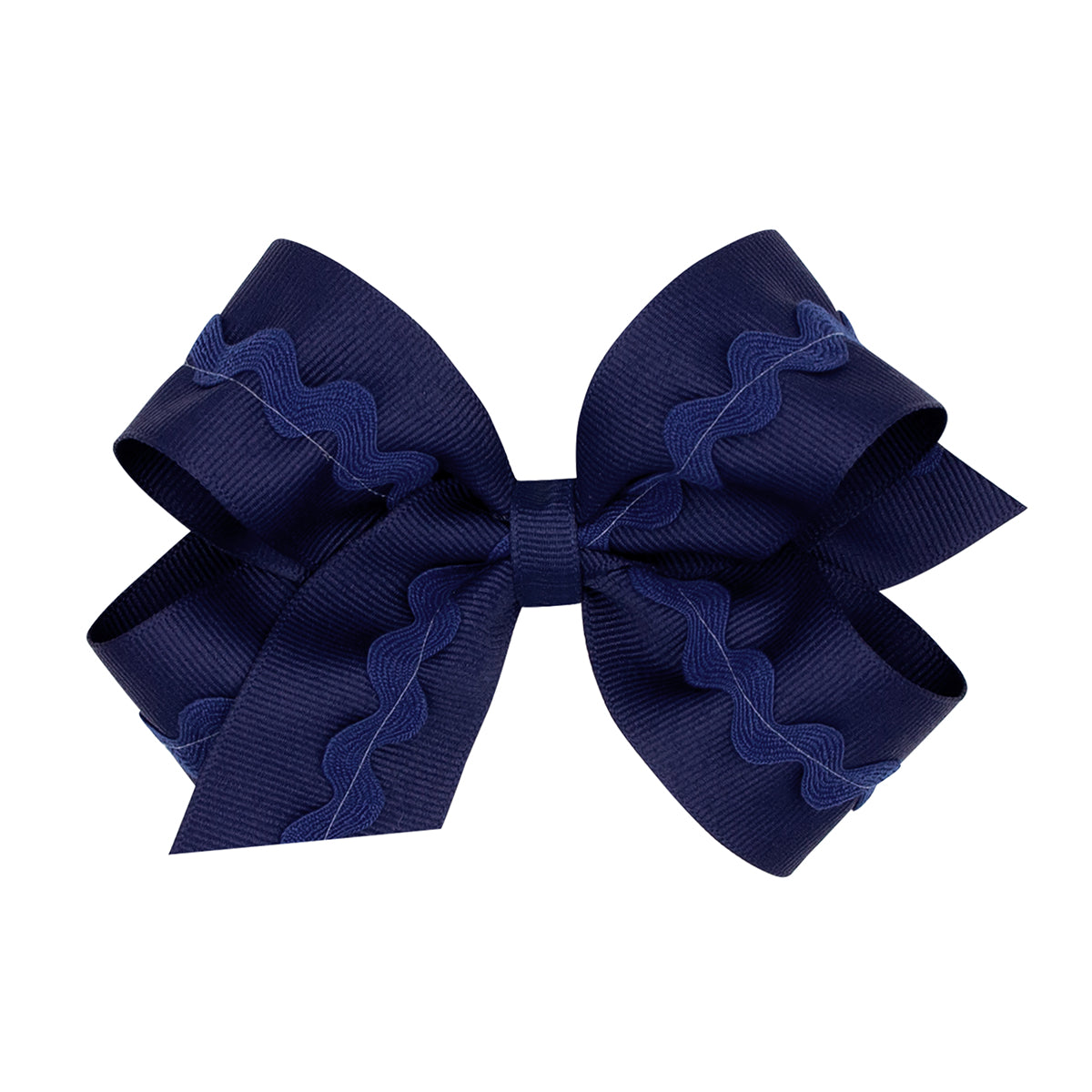 Navy Grosgrain Hair Bow with Ric-Rac Trim by Wee Ones (2 sizes)