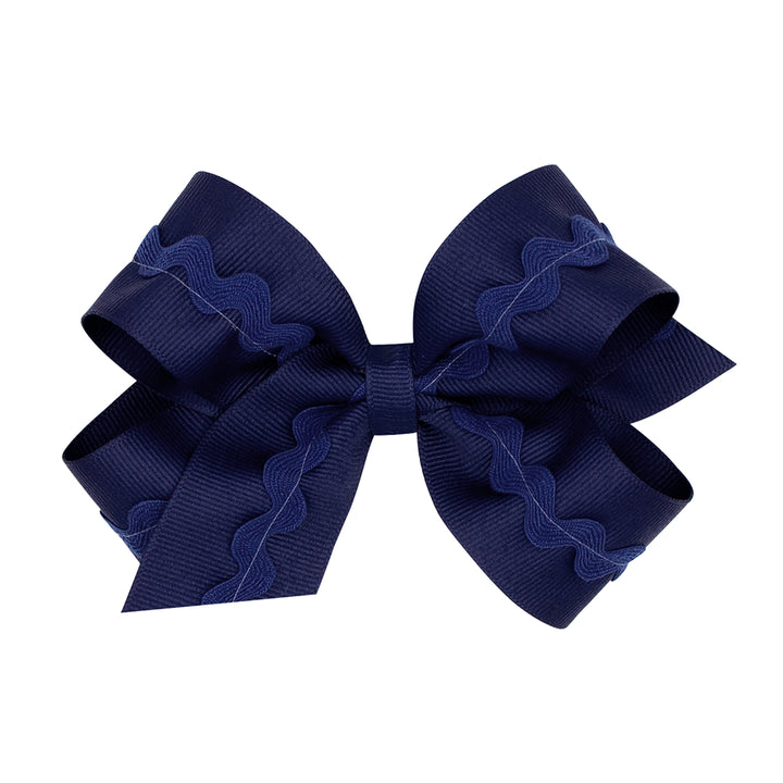 Navy Grosgrain Hair Bow with Ric-Rac Trim by Wee Ones (2 sizes)