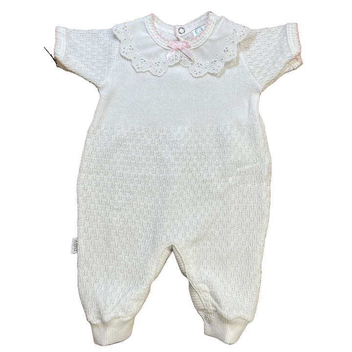 Short-Sleeve Romper with Collar and Pink Trim by Paty