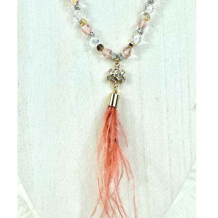 Rose Gold Beaded Necklace with Feather Charm by ML Kids