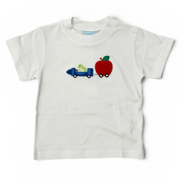 Worm Driving Crayon Pulling Apple Back-to-School Shirt by The Smiley Crab