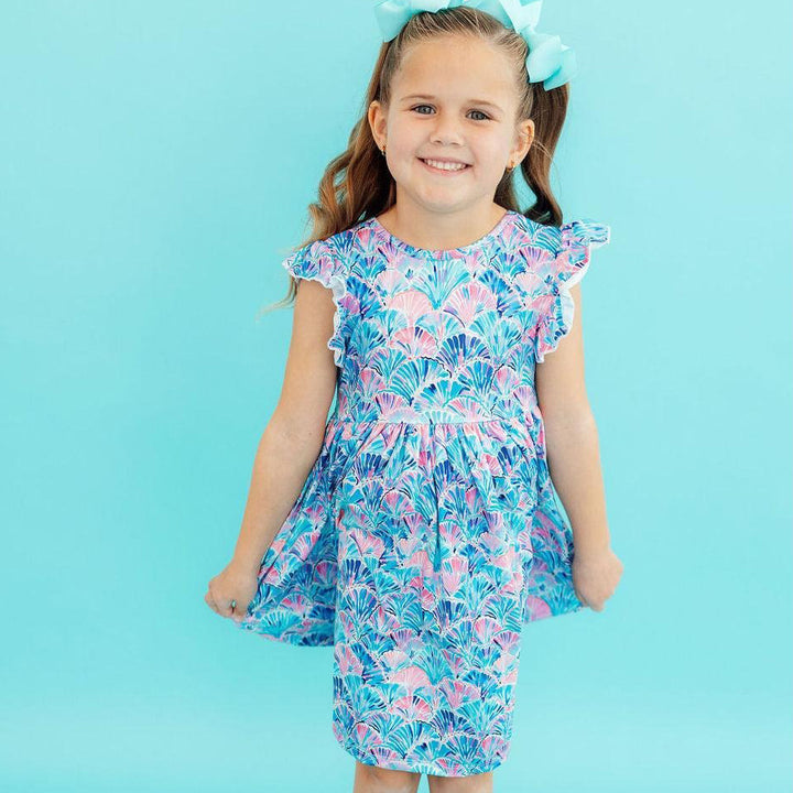 Seaside Shells Flutter Sleeve Twirl Dress by Mila & Rose