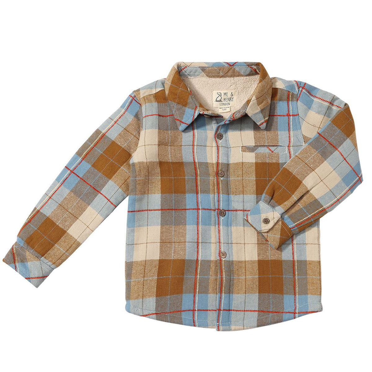 Beige / Brown Plaid Sherpa Lined Shirt by Me & Henry