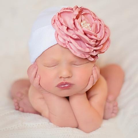Silk Rose with Pearls Newborn Beanie Hat by Ilybean