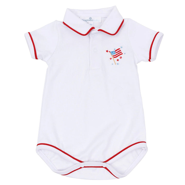A Sparkly Fourth Polo Style Bodysuit by Magnolia Baby