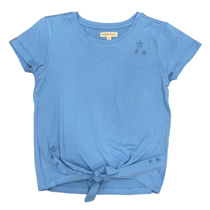 Paper Flower Blue Star Cut Out Tie-Front Tee