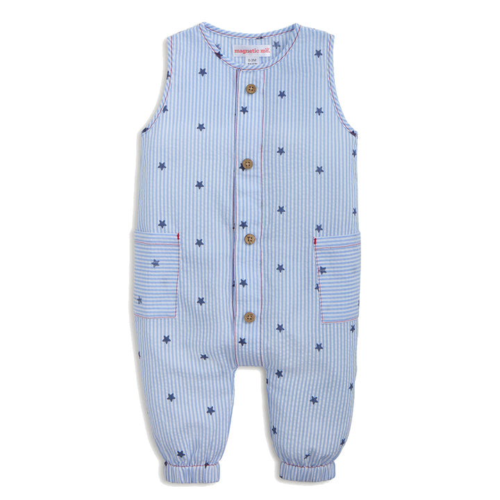 Stars Seersucker Blue Stripe Romper by Magnetic Me