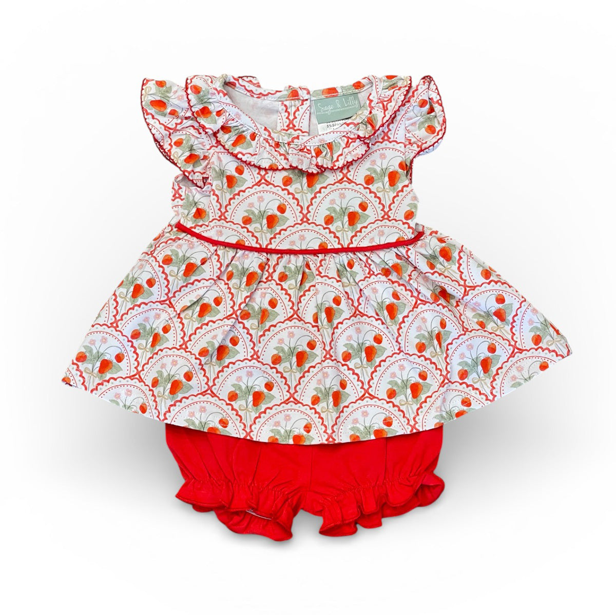 Strawberries Ruffle Neck Bloomer Set by Sage & Lily