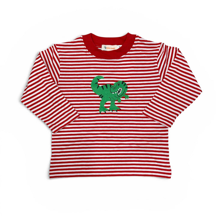 T-Rex Applique Red Stripe Long Sleeve Shirt by Luigi