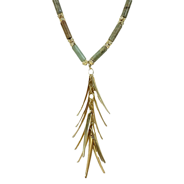 Teal Stone Necklace with Golden Charm by ML Kids