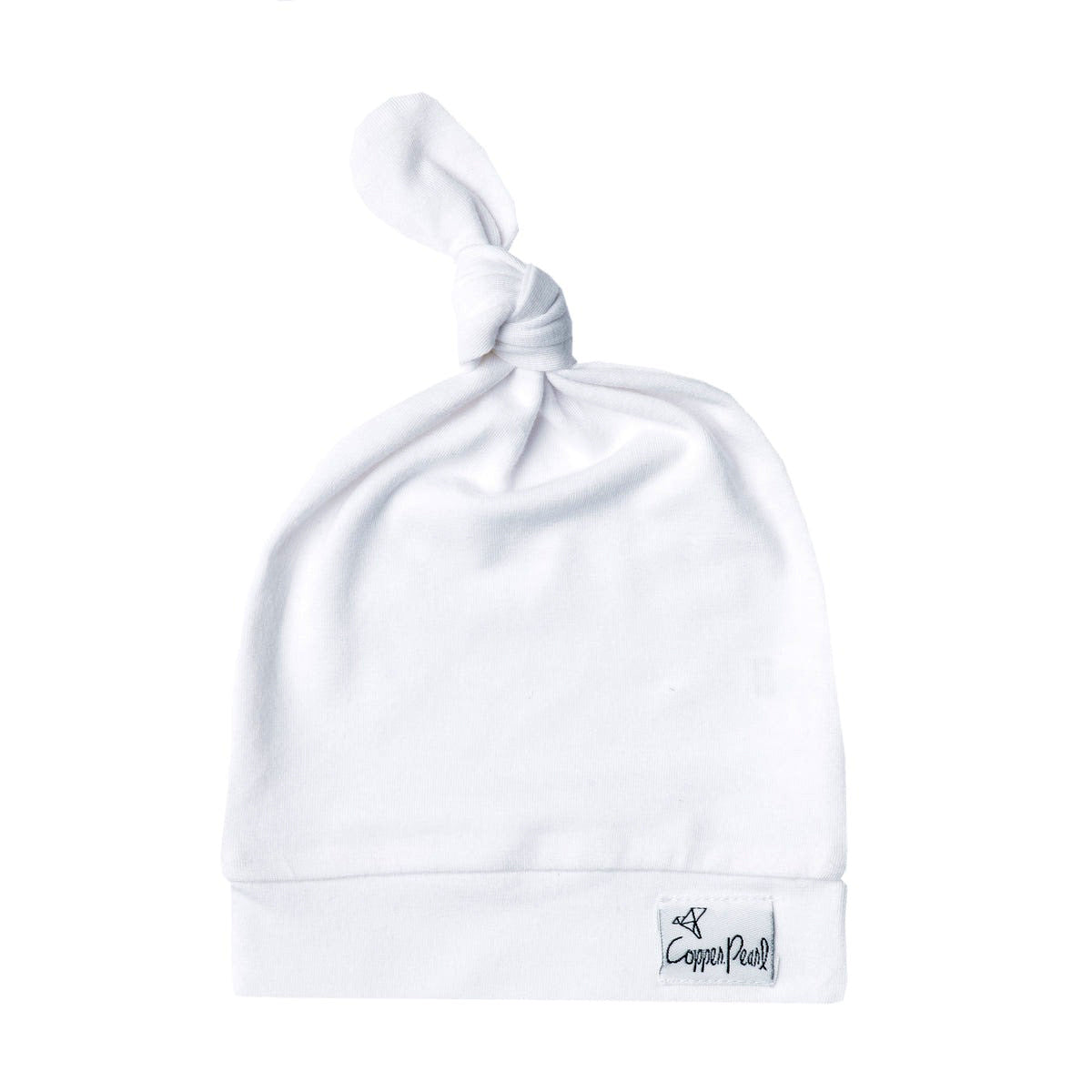 White Newborn Top Knot Hat by Copper Pearl