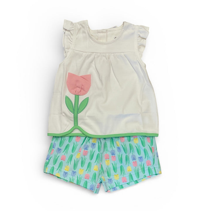 Tulip Print and Applique Knit Short Set by Florence Eiseman