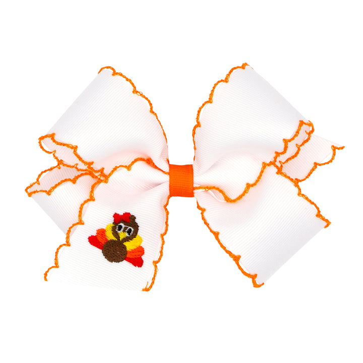 Turkey Embroidered on Orange Moonstitch Bow by Wee Ones (2 sizes)
