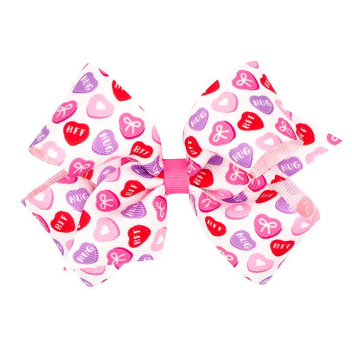 Conversation Hearts Print Grosgrain Bow by Wee Ones (2 Sizes)