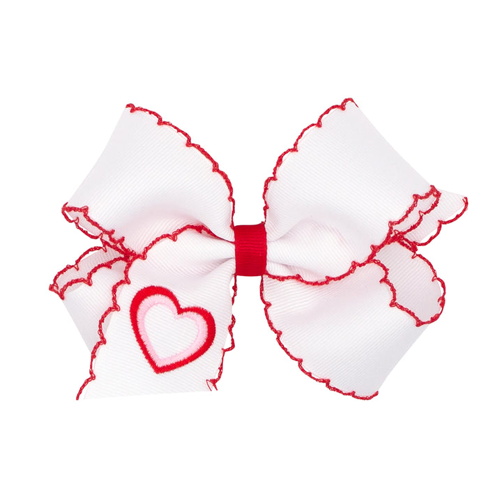 Wee Ones Heart Embroidered on Moonstitch Bow (2 sizes)