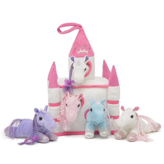 Plush White Castle with Horses by Unipak