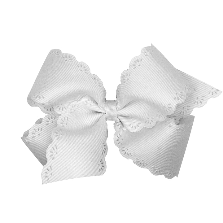 White Grosgrain Bow with Eyelet Flower Embossed Edges by Wee Ones (2 Sizes)
