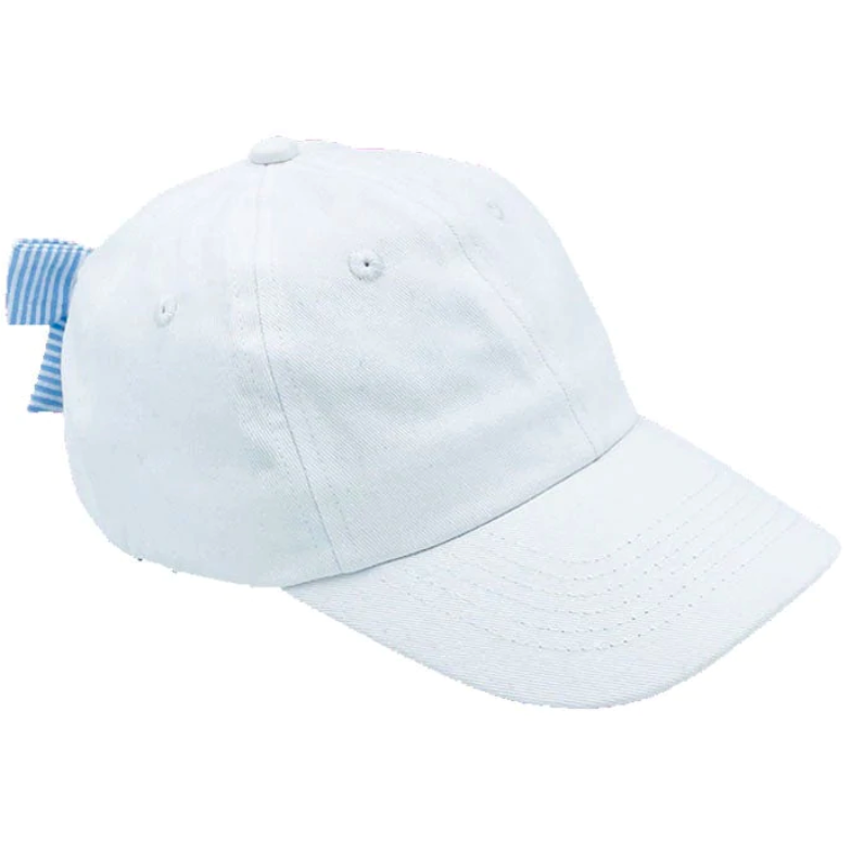 White with Blue/White Bow Baseball Hat by Bits & Bows