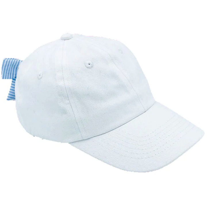 White with Blue/White Bow Baseball Hat by Bits & Bows