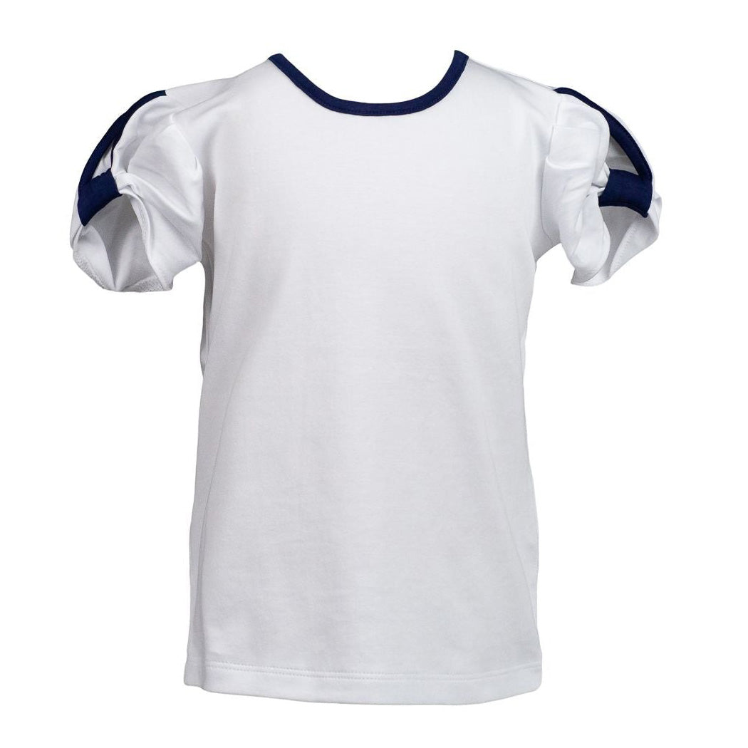 White with Navy Trim Twist Shirt by The Proper Peony