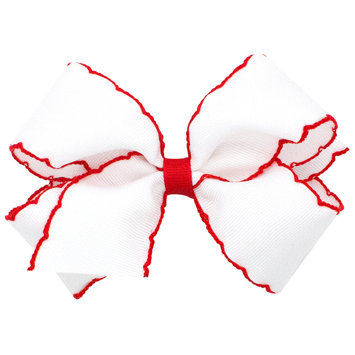 White w/ Red Trim Moonstitch Bow by Wee Ones (2 sizes)