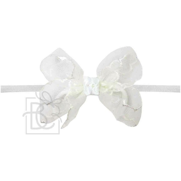 White Scalloped Organza Bow on Pantyhose Headband by Beyond Creations