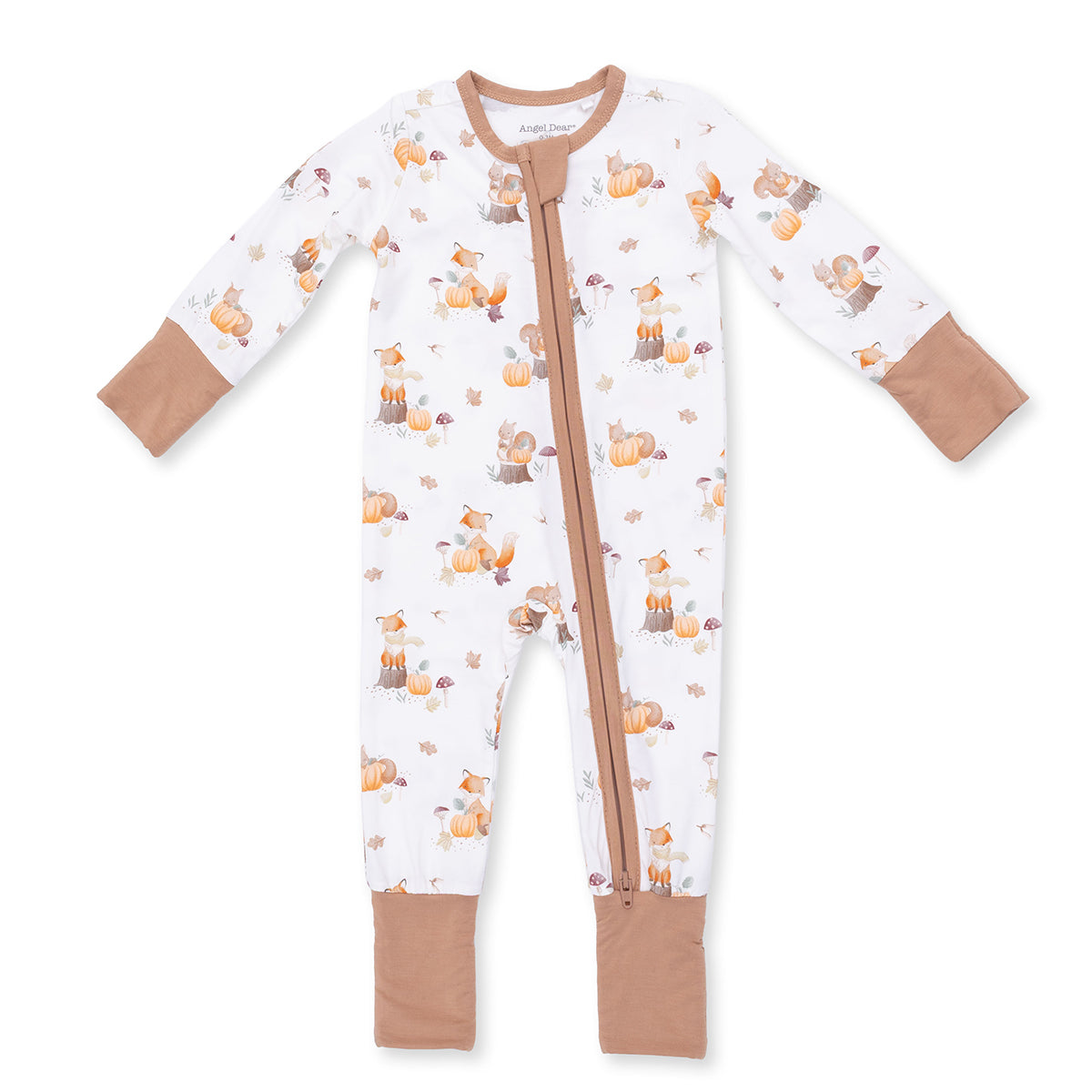 Woodland Animals with Pumpkins Zipper Romper by Angel Dear