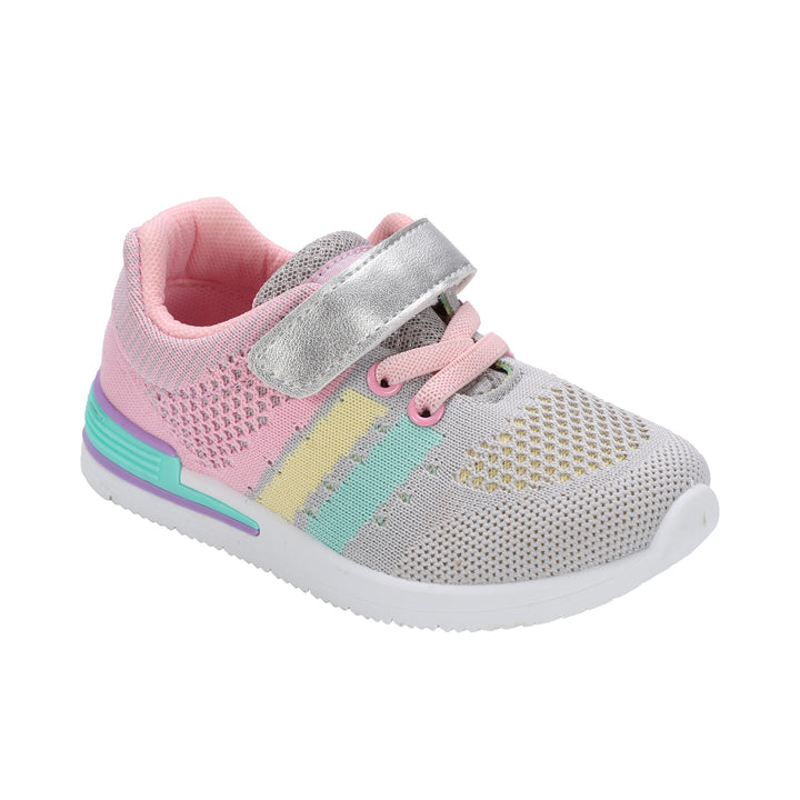 Oomphies Wynn Girl's Tennis Shoe - Silver / Pink / Turquoise