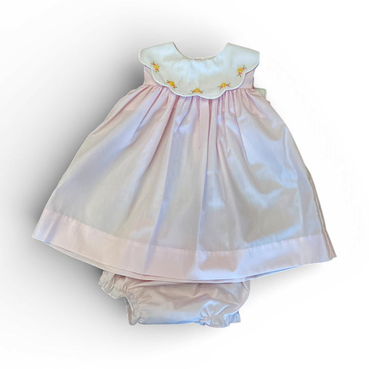 Pink Dress with Yellow Flower Hand Embroidery by Petit Ami