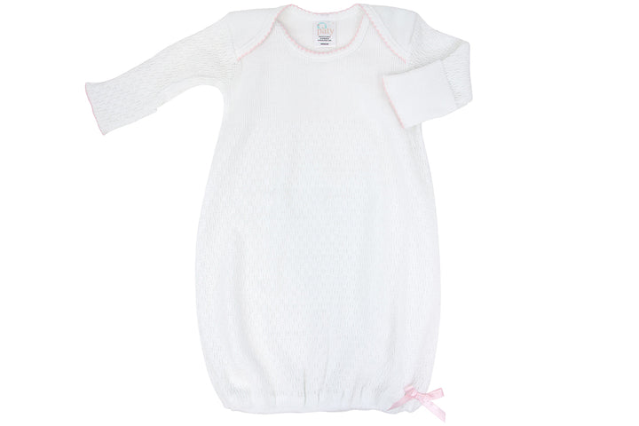 Knit Lap Shoulder Newborn Day Gown w/ Pink Trim by Paty