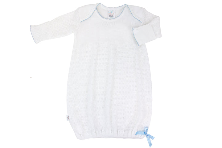 Knit Lap Shoulder Newborn Day Gown w/ Blue Trim by Paty