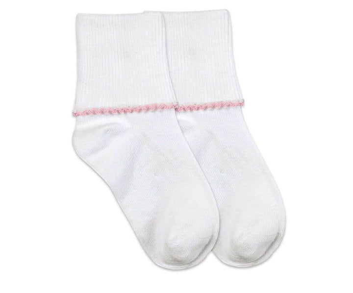 Jefferies Tatted-Edge Turn Cuff Socks - Pink Trim